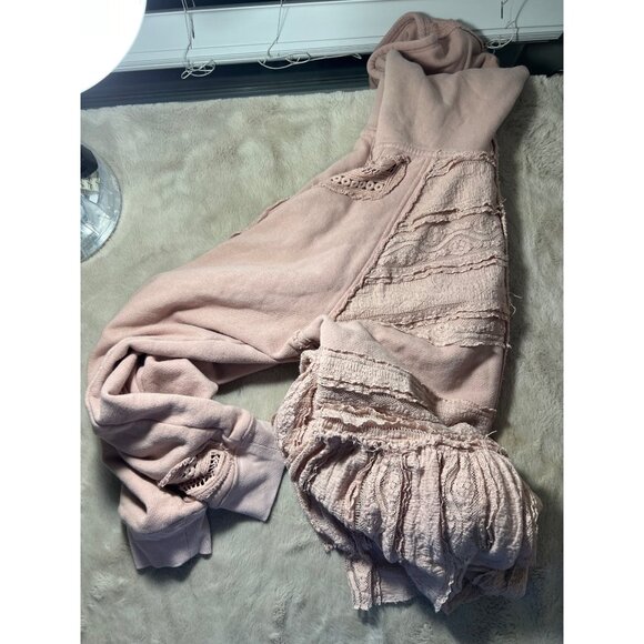 Free People Pink Hooded Candy Lace-Trim Cardigan Womens Large Boho Style - Picture 11 of 11